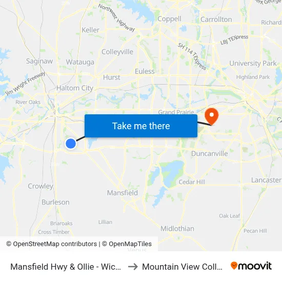 Mansfield Hwy & Ollie - Wichita to Mountain View College map