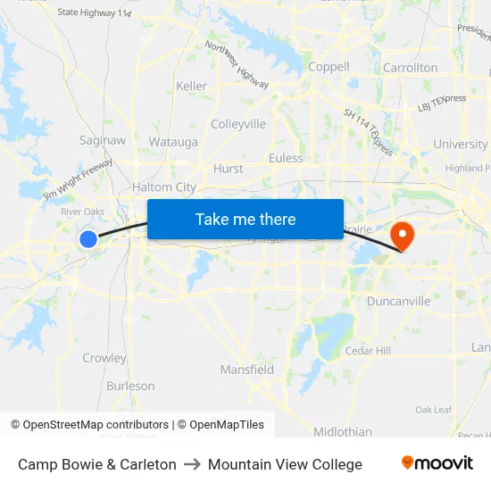 Camp Bowie & Carleton to Mountain View College map