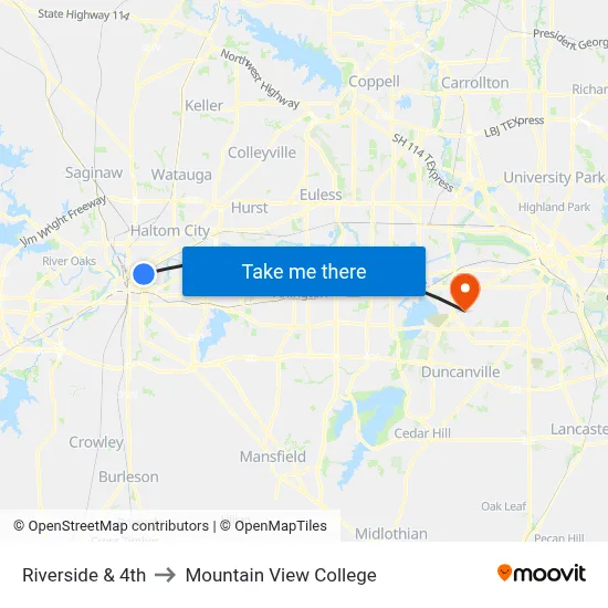 Riverside & 4th to Mountain View College map