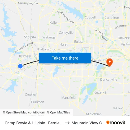 Camp Bowie & Hilldale - Bernie Anderson to Mountain View College map