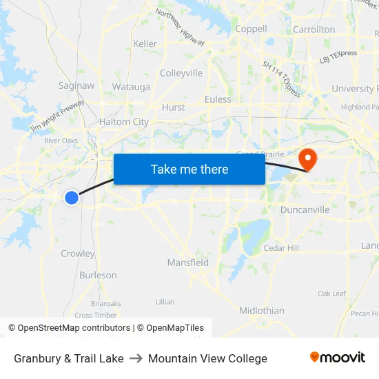 Granbury & Trail Lake to Mountain View College map