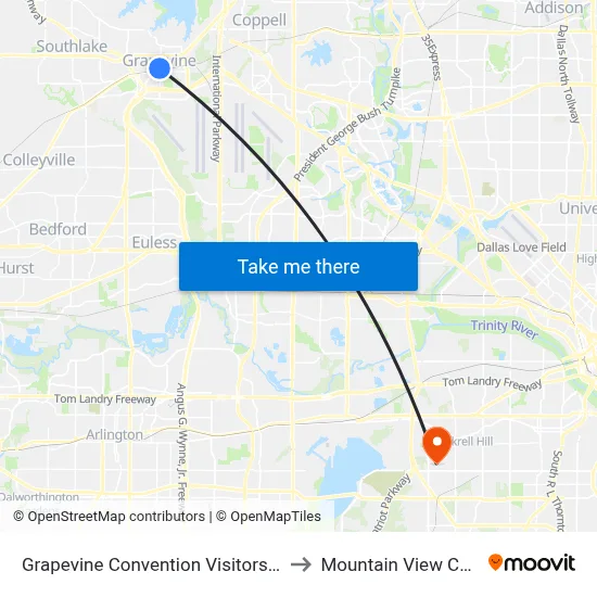 Grapevine Convention Visitors Bureau to Mountain View College map