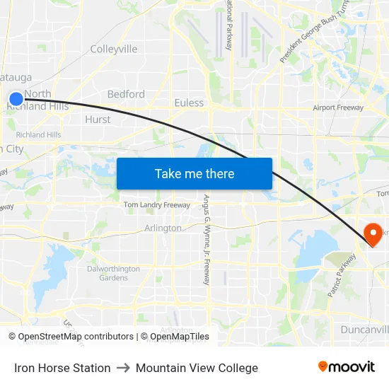 Iron Horse Station to Mountain View College map