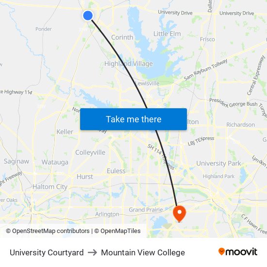 University Courtyard to Mountain View College map