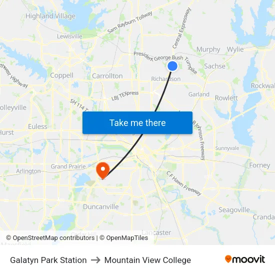 Galatyn Park Station to Mountain View College map