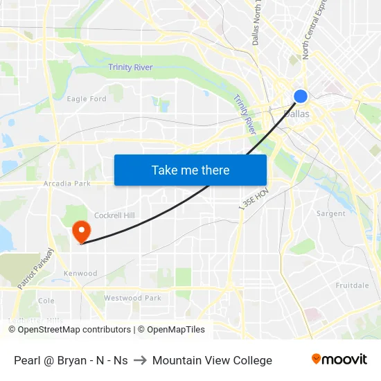 Pearl @ Bryan - N - Ns to Mountain View College map