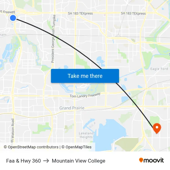 Faa & Hwy 360 to Mountain View College map