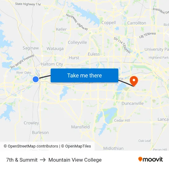 7th & Summit to Mountain View College map