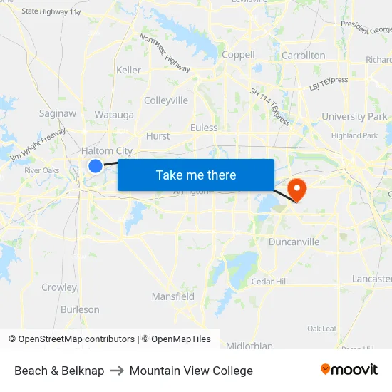 Beach & Belknap to Mountain View College map