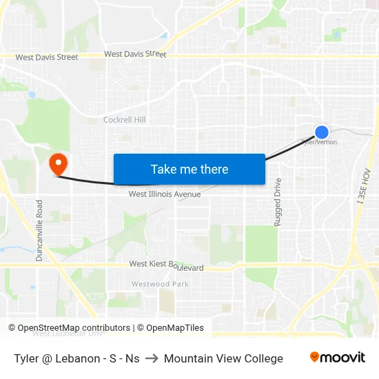 Tyler @ Lebanon - S - Ns to Mountain View College map