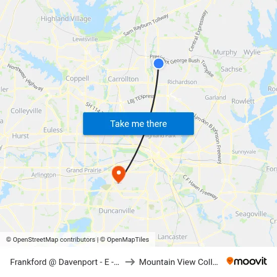 Frankford @ Davenport - E - Ns to Mountain View College map