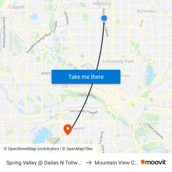 Spring Valley @ Dallas N Tollway - E - MB to Mountain View College map