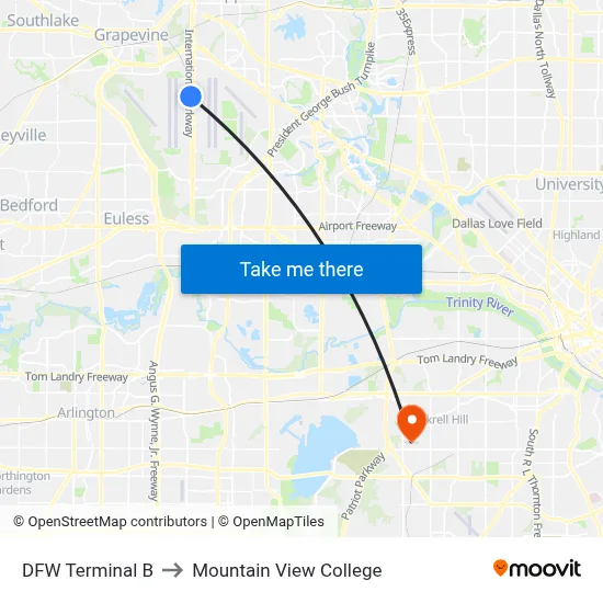 DFW Terminal B to Mountain View College map