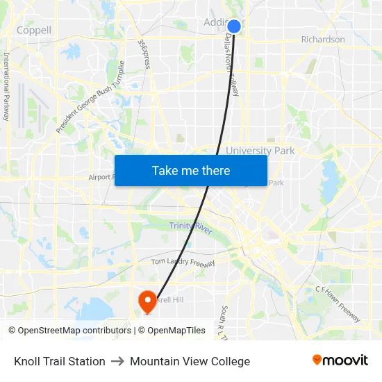 Knoll Trail Station to Mountain View College map