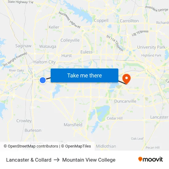 Lancaster & Collard to Mountain View College map