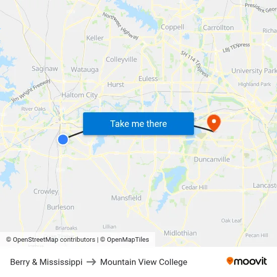 Berry & Mississippi to Mountain View College map