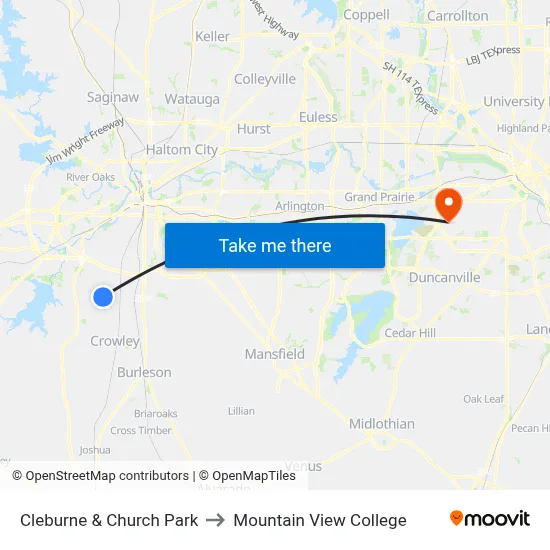 Cleburne & Church Park to Mountain View College map