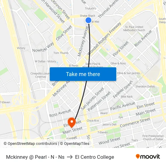 Mckinney @ Pearl - N - Ns to El Centro College map