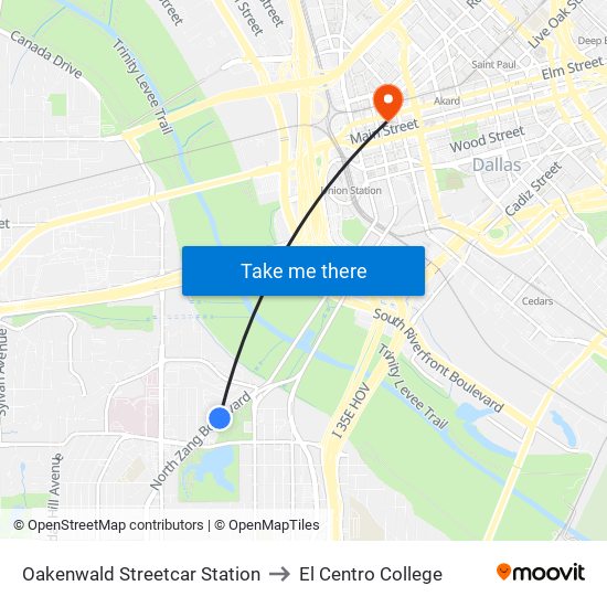 Oakenwald Streetcar Station to El Centro College map