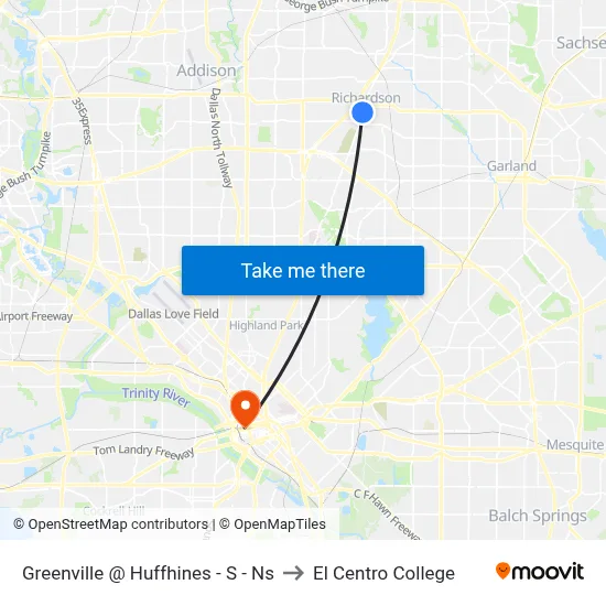 Greenville @ Huffhines - S - Ns to El Centro College map