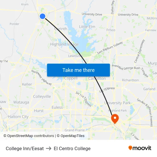 College Inn/Eesat to El Centro College map