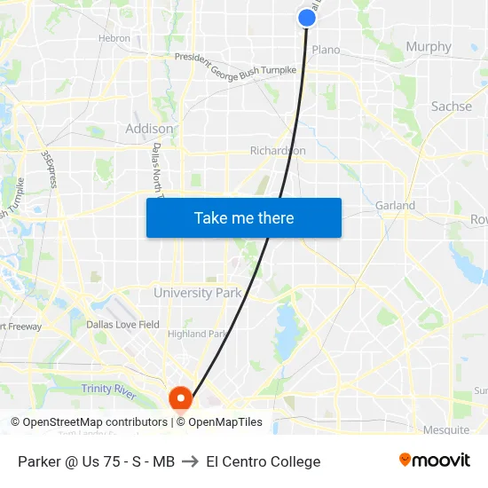 Parker @ Us 75 - S - MB to El Centro College map
