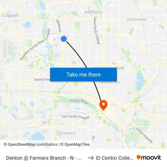 Denton @ Farmers Branch - N - Mb2 to El Centro College map