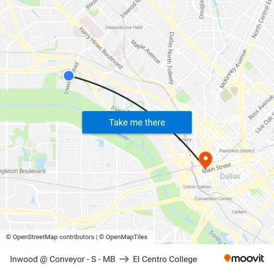 Inwood @ Conveyor - S - MB to El Centro College map