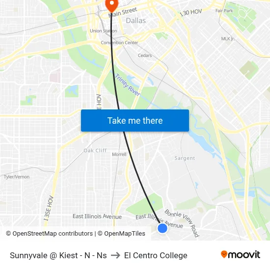Sunnyvale @ Kiest - N - Ns to El Centro College map