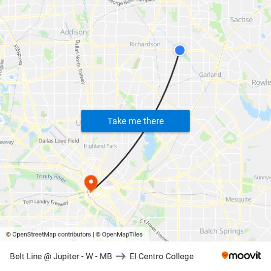 Belt Line @ Jupiter - W - MB to El Centro College map