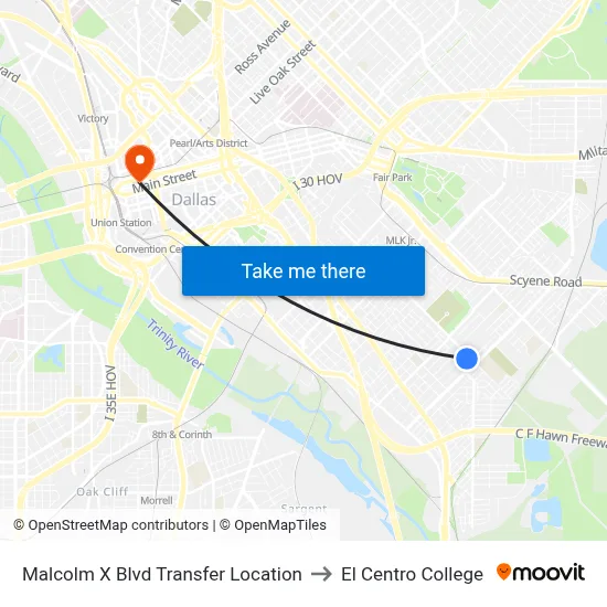 Malcolm X Blvd Transfer Location to El Centro College map