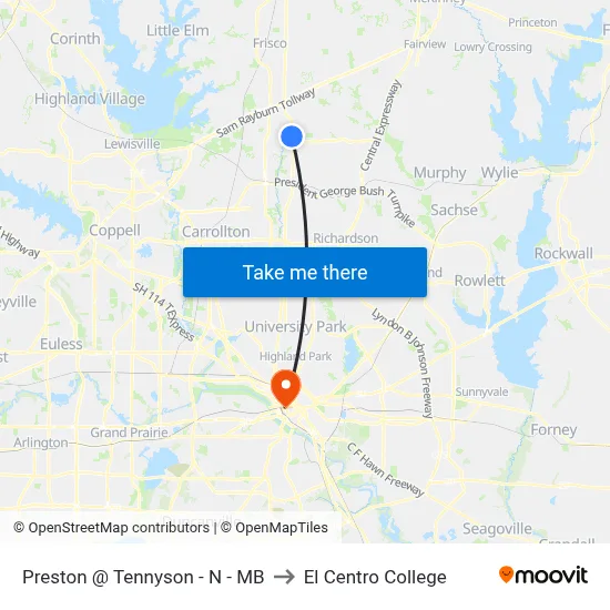 Preston @ Tennyson - N - MB to El Centro College map