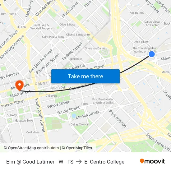 Elm @ Good-Latimer - W - FS to El Centro College map