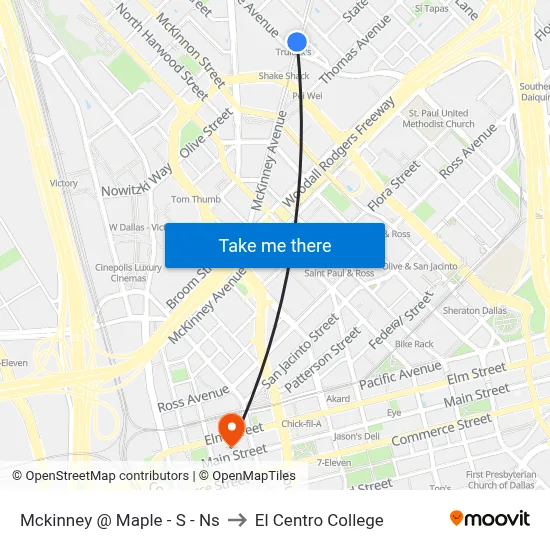 Mckinney @ Maple - S - Ns to El Centro College map