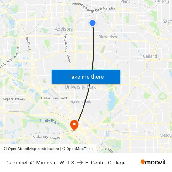 Campbell @ Mimosa - W - FS to El Centro College map