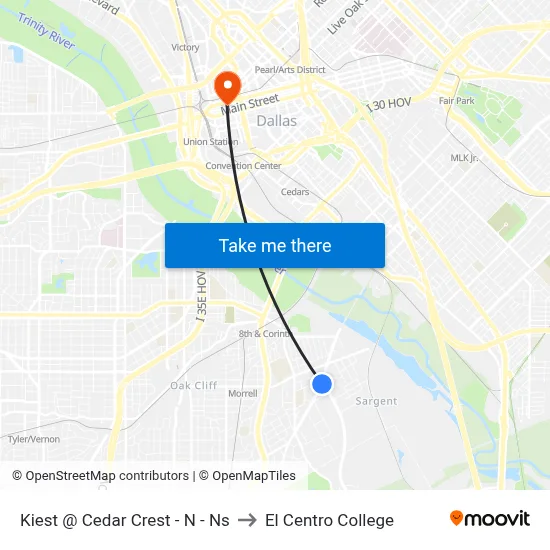 Kiest @ Cedar Crest - N - Ns to El Centro College map