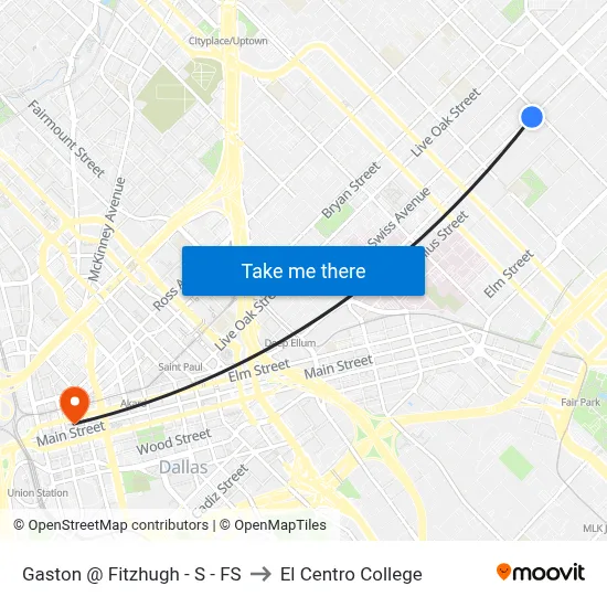 Gaston @ Fitzhugh - S - FS to El Centro College map