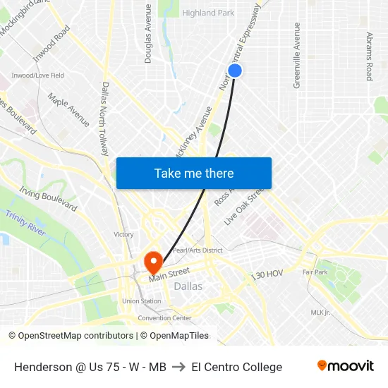 Henderson @ Us 75 - W - MB to El Centro College map