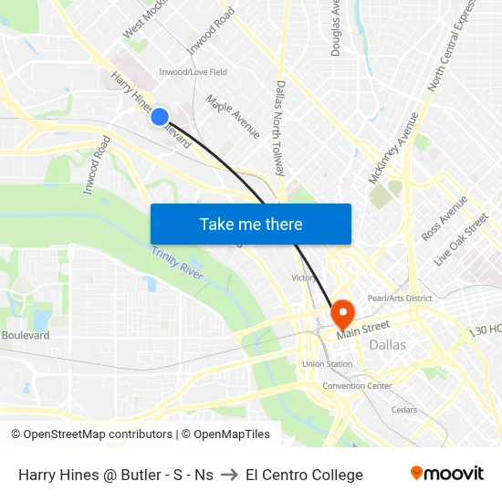 Harry Hines @ Butler - S - Ns to El Centro College map
