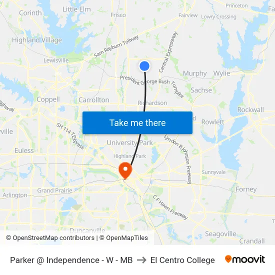 Parker @ Independence - W - MB to El Centro College map