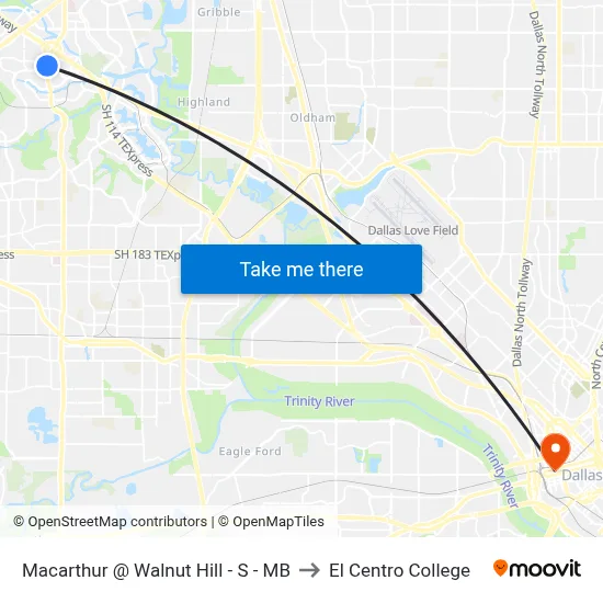 Macarthur @ Walnut Hill - S - MB to El Centro College map