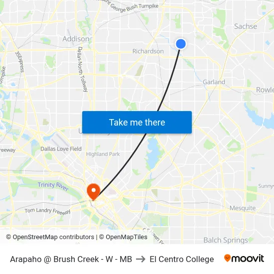 Arapaho @ Brush Creek - W - MB to El Centro College map