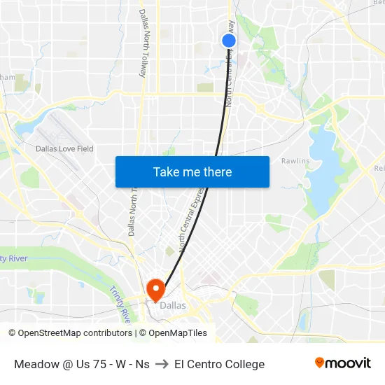 Meadow @ Us 75 - W - Ns to El Centro College map