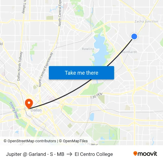 Jupiter @ Garland - S - MB to El Centro College map