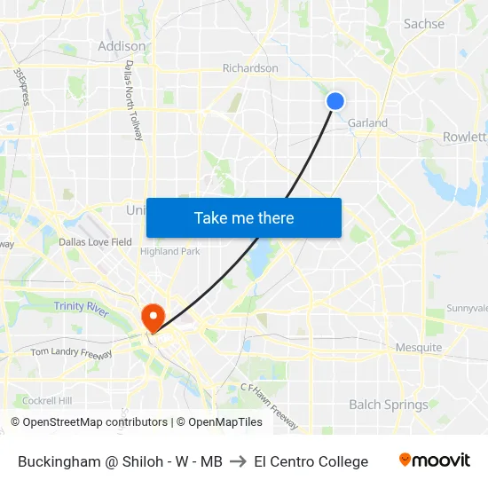 Buckingham @ Shiloh - W - MB to El Centro College map