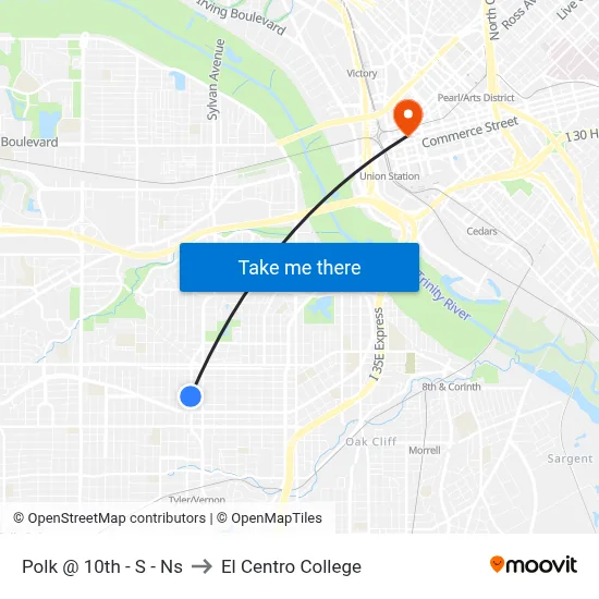 Polk @ 10th - S - Ns to El Centro College map