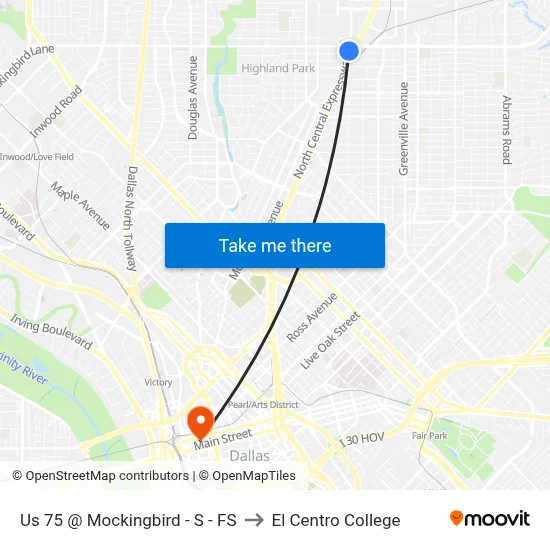 Us 75 @ Mockingbird - S -  FS to El Centro College map