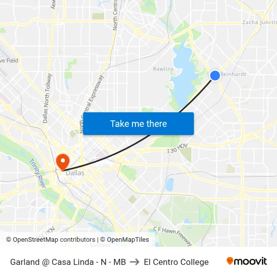 Garland @ Casa Linda - N - MB to El Centro College map