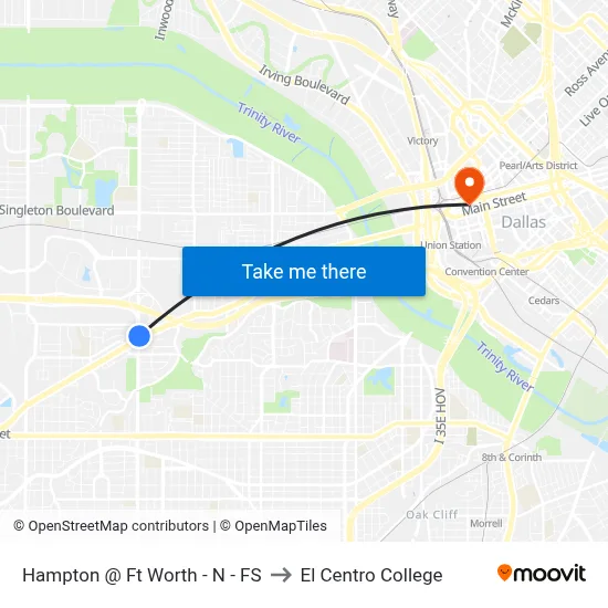 Hampton @ Ft Worth - N - FS to El Centro College map
