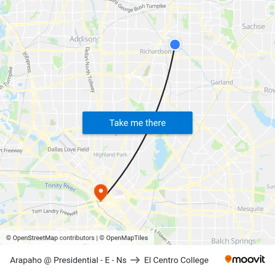 Arapaho @ Presidential - E - Ns to El Centro College map